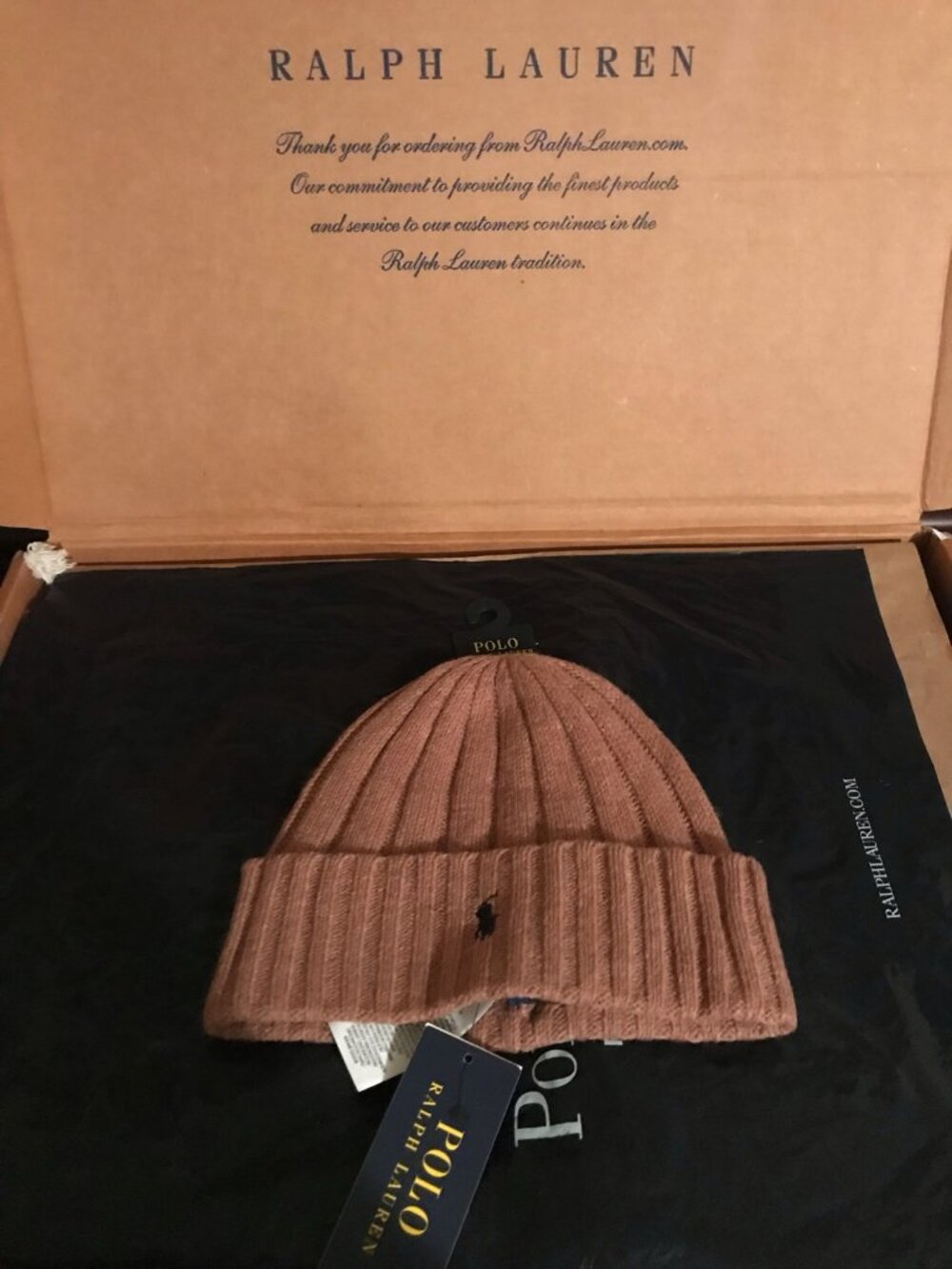 Polo Ralph Lauren Brown Ribbed Knit Beanie NWT